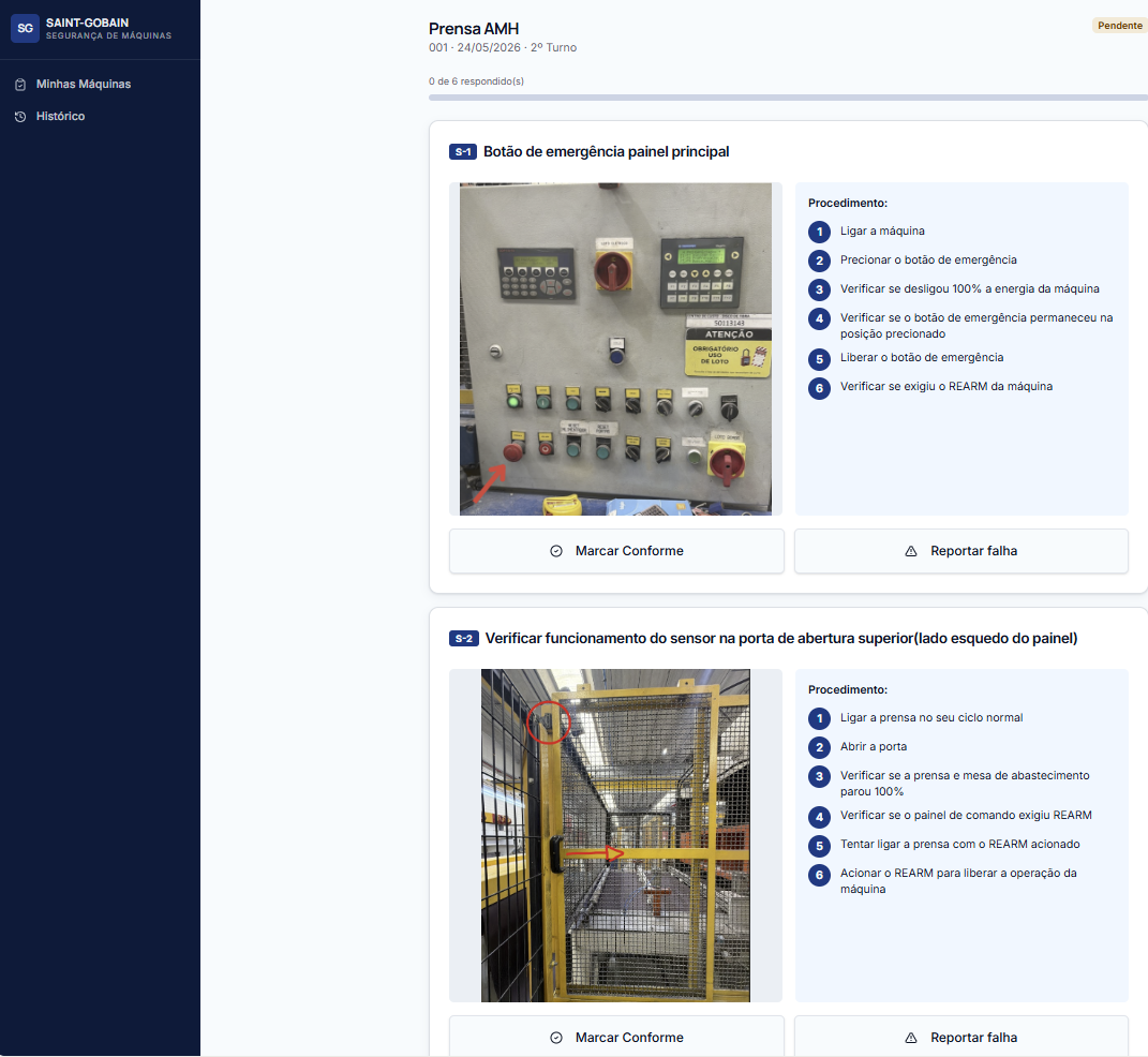 Checklist de segurança da FSW integrado à máquina